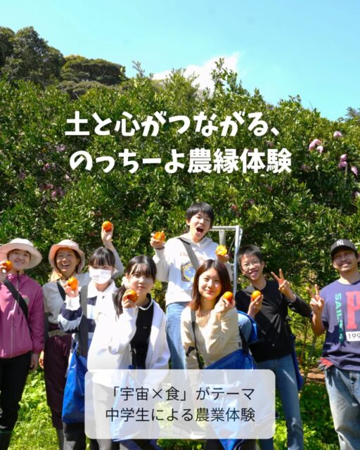 2026年3月20日、株式会社明光ネットワークジャパン様主催の、同志社中学校宇宙産業体験ツアーのプログラムの一部で、「土と心がつながる、のっちーよ農縁体験」を実施しました！

体験を始める前にまずは宿泊先でオリエンテーションを行い、なぜ種子島が「宇宙×食」の場所なのか？を知ってもらいました！

オリエンテーションでは参加者それぞれに「この体験で何が知りたいか」などをアウトプットする時間も作り、短い体験時間をより濃いものにしてもらえるよう、工夫しました。

そしてその後は実際の倉庫や圃場へ行き、当日は最高のお天気で、京都から来た10名の中学生のみなさんが、安納芋の計量や袋詰め、たんかんの収穫などの農業体験を行いました。

それぞれ試食もして、みなさん「美味しい！」とよく食べてくれました。ちょうど収穫物がある時期で良かったです(^^)

食べながら、農家さんと色々なお話もしてもらいました。安納芋やたんかんなどの農作物自体の話もそうですが、日本の農業の話、種子島での暮らしの話など、体験だけでなく農家さんとの交流を大切にしている”のっちーよ農縁体験ならでは”の時間も作れたかなと思います。

【参加者の声】
「日本の食糧自給率が約40％であるのに、種子島の食糧自給率が高くて驚いた。種子島は食料を作るのにとても適していると思った。」

「安納芋もたんかんもキズがついたら売れないけれど、そのための努力が意外と大変で驚きました。」

「みかんにもさつまいもにも、たくさんの品種があることを知った。」

「たんかんを収穫するのに木に登ったりして意外と大変だった。」

「農家数の減少や高齢化を聞いて、このままでは日本の農業は危ういなと痛感した。」

ご参加ありがとうございました！！

体験先農園：
しんさく農園
@shinsaku.nouen
西園農園
@kenta_nishizono

#農業体験
#種子島
#たんかん
#安納芋
#のっちーよ農縁体験